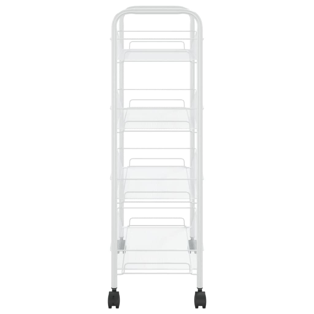 Carrito de cocina de 4 niveles, color blanco, 46 x 26 x 85 cm, hierro con ruedas, cestas de red extraíbles, carrito auxiliar móvil para cocina, baño, oficina, organizador de almacenamiento