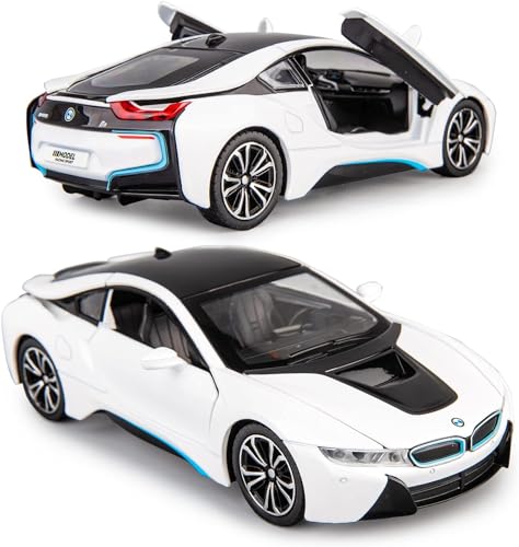Image of Invite Enterprise 1:24 Diecast Model Alloy BMW I8 Metal Pull Back Car With Sound & Light, 4 Openable Doors, Toy Car For Kids Gift [B M W I8-Black]
