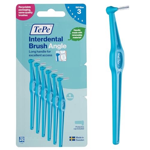 TePe Angle Interdentalbürste, Blau, 0,6 mm/ISO 3, 6 Stk., Zahnwischenraumreinigung, Plaque-Entferner für mittelgroße Zahnlücken TePe Angle Interdentalbürste, Blau, 0,6 mm/ISO 3, 6 Stk., Zahnwischenraumreinigung, Plaque-Entferner für mittelgroße Zahnlücken
