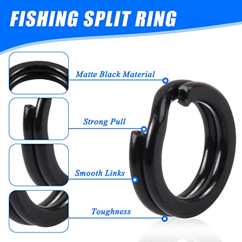 Jshanmei 200Pcs Split Rings Fishing Saltwater High Strength Stainless Steel Fishing Split Rings Hyper Flat Wire Fishing Tackle Hooks Connector For Jigging Lures Bait Black Color #TOP1