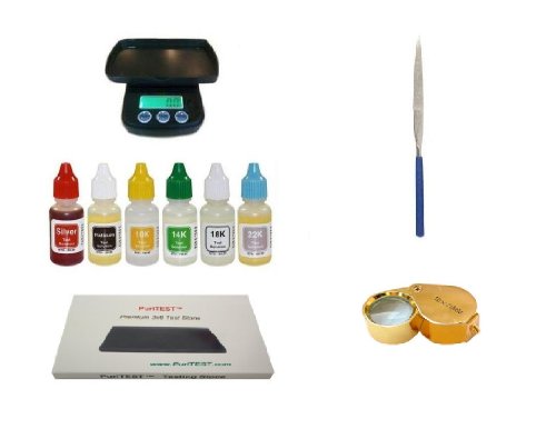 Puritest Complete Metals Testing Kit With Digital Scale, 2 Stones, File, And Gold 30X Loupe #TOP18
