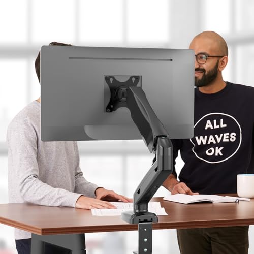 Image of WALI Single Monitor Arm for 13-27 inch Screens, Adjustable Single Monitor Mount Holds 19.8lbs, Computer Monitor Stand for Desk, Clamp and Grommet Base, VESA 75 /100mm (GSMP001), Matte Black