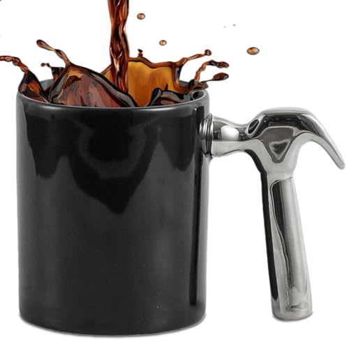 ZONSUSE Lustiger Kaffeebecher Werkzeug, Kreativer Tasse mit Hammergriff, Büro Becher im Mechanik-Stil, Personalisierte Geschenke für Männer, Kollegen, Freunde & DIY-Liebhaber, 350ml (Silber-Hammer)
