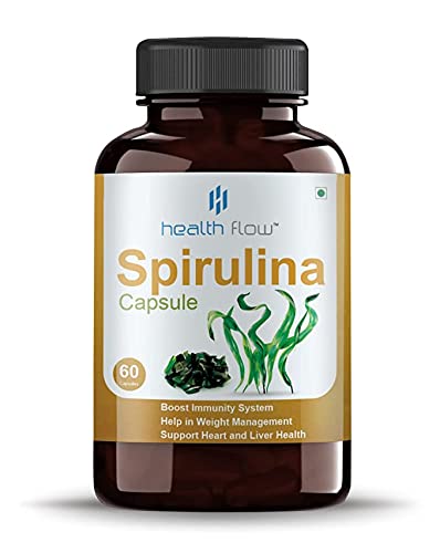 Health Flow Spirulina Extract Organic 500mg | Most Bio-Available Protein & Nutri-Dense Superfood | Immunity and Health Supplement | Metabolism Booster | 60 HPMC Veg Capsules