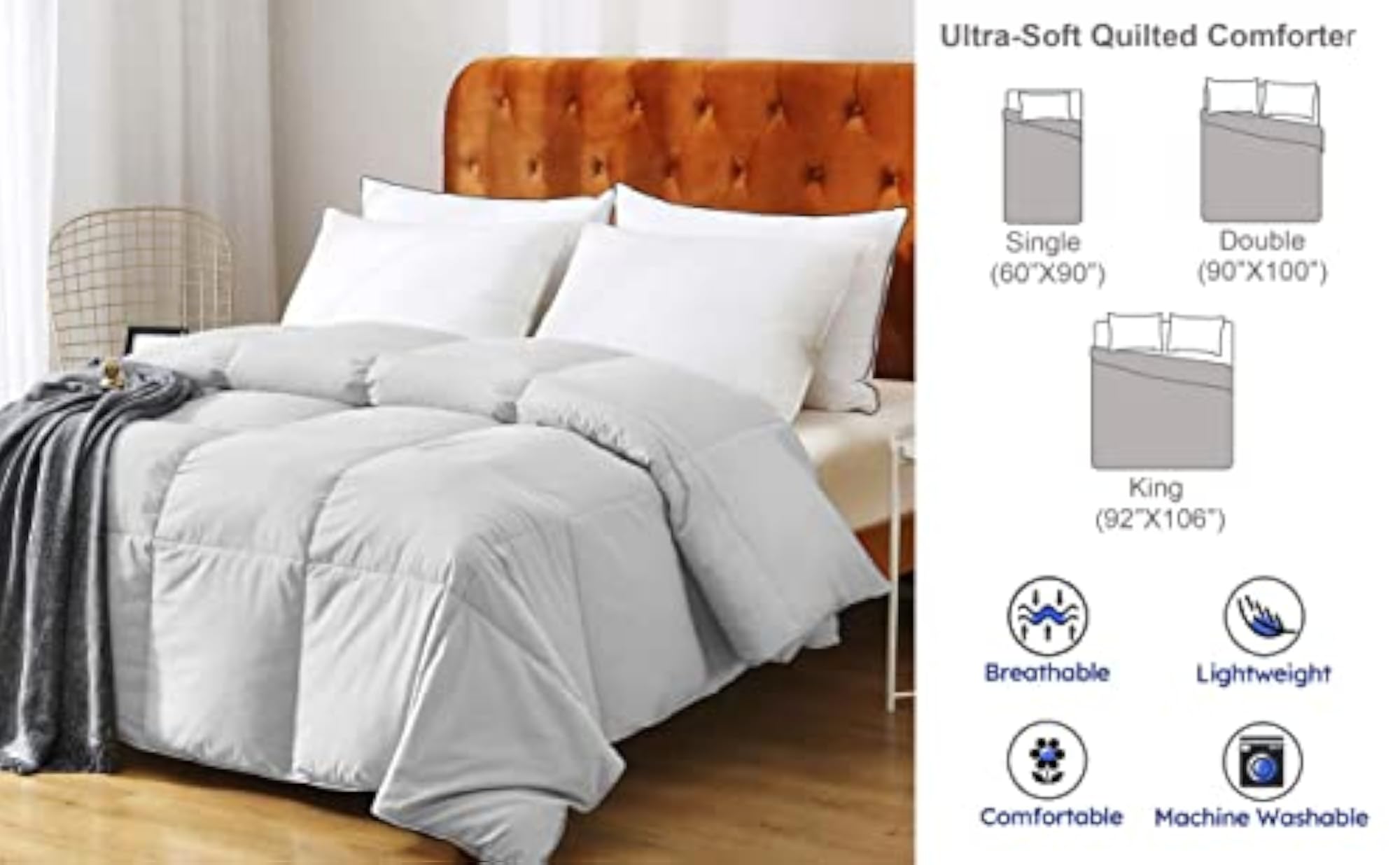 Microfiber 250 GSM All Season Comforter, Double Bed Peach
