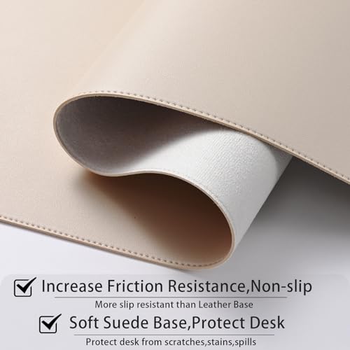 Image of AROPANA Anti-Slip Extended Mouse Pad | PU Vegan Leather Desk Mat | Large Computer Desk Protector Pad with Suede Base for Keyboard, Laptop, Office & Home (120x60CM, White)