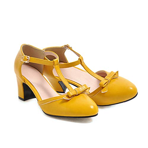 MFairy Women's Pointed Toe T-Strap Bows Adorable Buckle High Cone Heel Mary Janes Dress Pumps3
