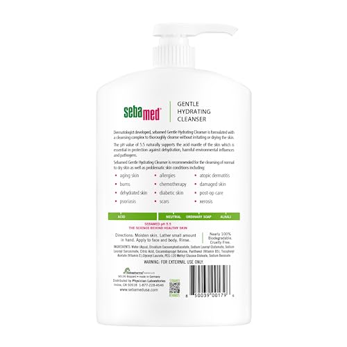 SEBAMED Fragrance-Free Gentle Face and Body Hydrating Cleanser pH 5.5 Dermatologist Recommended Ultra Mild Formula for Normal To Dry Sensitive Skin 33.8 Fluid Ounces (1 Liter)