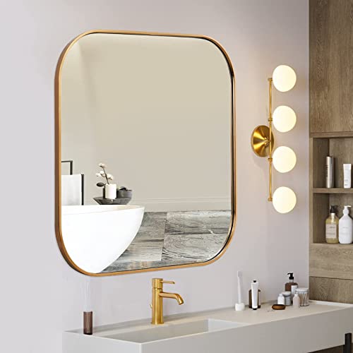MOTINI Large Square Wall Mirror 32", Gold Brushed Brass Stainless Steel