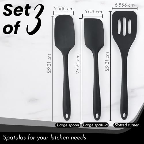 Image of ZELKEY Premium Silicone Spatula Set of 3, Large Heat Resistant Spatula for Cooking, Baking and Mixing, Non-Stick Cookware for Kitchen, BPA Free, Flexible, Seamless Design, Deluxe, (Black).
