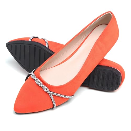 Image of TN TANGNEST Womens Casual Flats Chain Ballet Flats | Fashion Pointed Toe Rhinestone Flats, Comfort Slip On Dress Shoes for Business Work Office Wedding Party