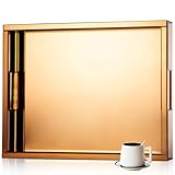 blingworld Large Rectangle Ottoman Trays Mirrored, 18x14 inches Durable Serving Trays with Handles No Rust Vanity Organizer Tray for Sofa Coffee Table