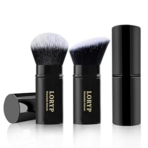 LORYP Retractable Makeup Brush Black Kabuki Foundation Brush for liquid Cream and Powder Makeup 2 Pack Travel Makeup Brush Set