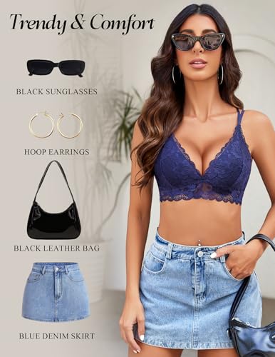 Image of Avidlove Bras for Women Floral Lace Bralettes Deep V Sexy Bras Cross Back Longline Bralette No Padded