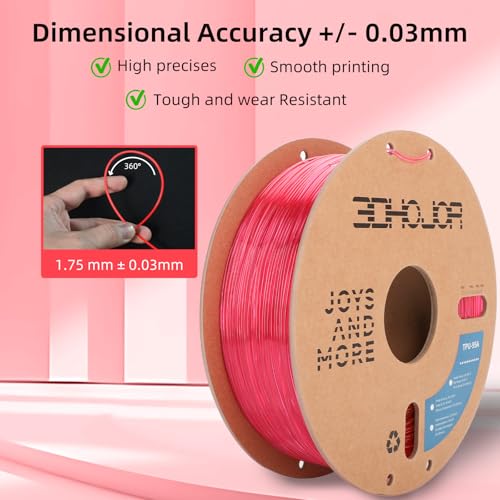 Image of 3DHojor TPU Filament 1.75mm TUP95A 3D Printer Filament Flexible Soft 3D Filament 1KG (2.2lbs) fit Most FDM 3D Printers Dimensional Accuracy + /- 0.03 mm-Transparent Pink