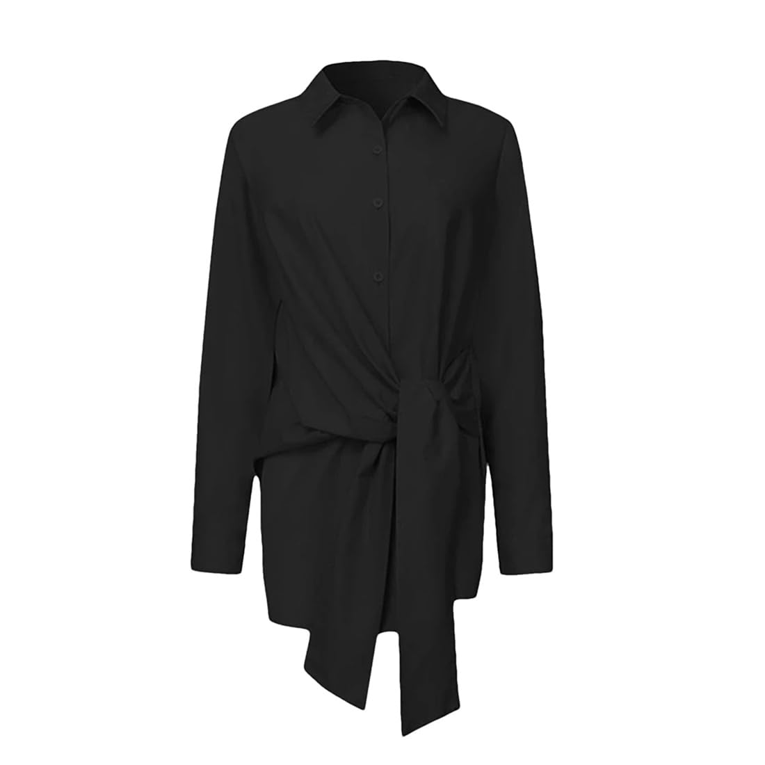Blusa Asimétrica con Cordones para Mujer, Blusa Informal De Manga Larga con Botones, Túnica De Trabajo De Talla Grande