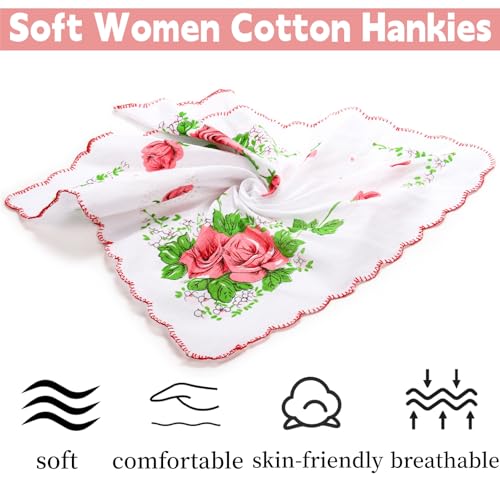 Image of Goaste 40 Pack Cotton Handkerchiefs, 11.5 inch Women Hankies with Vintage Floral Print, Ladies Tea Party Hanky with Wavy Edge, Pocket Square Towel for Gifting, Weddings, Home Decor