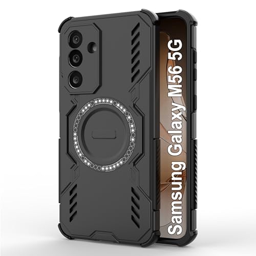 Image of amazon basics Back Case Cover for Samsung Galaxy M56 5G | Magnetic Case with Built-in Metal Ring | Supports Mag-Safe Charger, Wallet & Car Mount | Shockproof Hybrid PC + TPU | Black