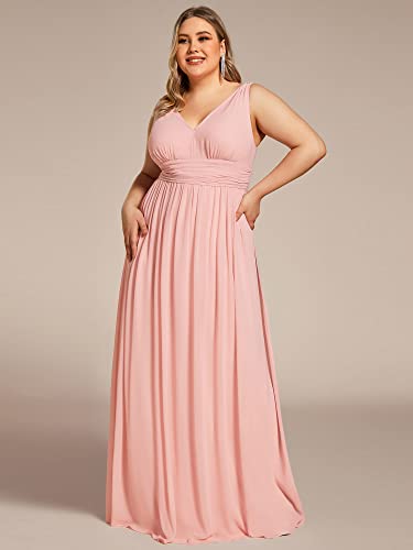 Image of Ever-Pretty V Neck Sleeveless Pleated Chiffon Maxi Plus Size Formal Dress for Women Bridesmaid Dresses 09016-DA