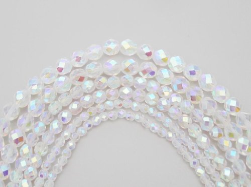 6Mm (204) Crystal Ab2X Fully Coated, 3X16In Strands, Czech Fire Polished Round Faceted Glass Beads #TOP3