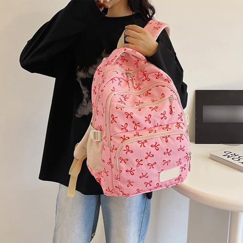 3Pcs Set Bow Backpack for Girls, Exquisite Bow Nylon Backpack, Women's Cute Fashion Travel Leisure Bag (Rose)4