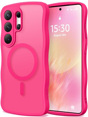 CAPRARO for Samsung Galaxy S26 Ultra Case for Women Girls, Upgraded [Full Camera Protection] [Compatible with MagSafe] Cute Wave Translucent Matte Phone Case for Samsung S26 Ultra, Hot Pink