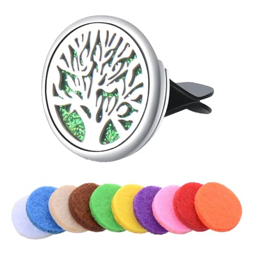 Difusor de Aceite Esencial de Aire de Coche, Coche Aromaterapia Aceites Esenciales Difusor Clip De Ventilación De Aromaterapia en Acero Inoxidable para Oficina con 10Pcs Fieltro Almohadillas