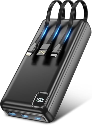 Nacete Portable Charger Power Bank 50000mAh Portable Phone Charger, PD 22.5W Fast Charging Powerbank Built in Cable, 5 Output 3 Input USB C LED Display for iPhone 16 15 14 13 Samsung Android iPad