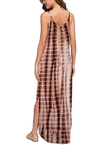 Image of HUSKARY Women's Summer Casual Sleeveless V Neck Strappy Split Loose Dress Beach Cover Up Long Cami Maxi Dresses with Pocket