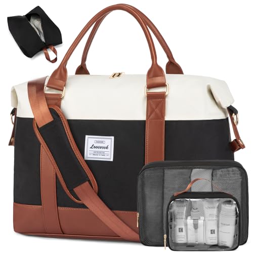 Image of LOVEVOOK Travel Duffle Bag Women,Weekender Bag with Clear Toiletry Bag, Carry on Overnight Bag with Shoe Bag,Hospital Bags for Labor Delivery with Packing Cube