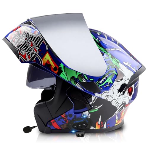 Adulto Modular Bluetooth Casco,Motocicleta Todoterreno Crash Homologado ECEDOT Bluetooth Cascos Integral Integrado Abatible Casco con Visera Doble,Unisex Moto Bluetooth Casco 21,S=55-56CM