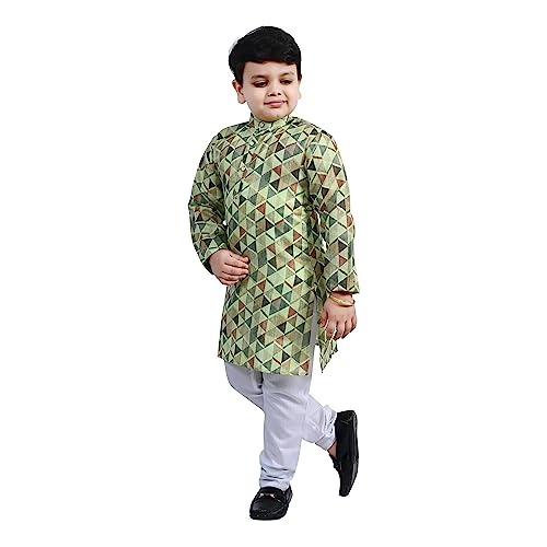 Image of Boys Ethnic Wear Printed Cotton Kurta Pajama set