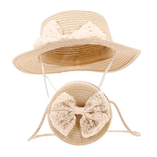 1set Breathable Straw Hat and Adorable Handbag Stylish Uv Protection for Years Old Lightweight and Comfortable Beach Accessories for Boys and Girls Khaki