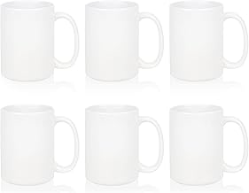 MAIKESUB Sublimation Blank Ceramic Coffee Mugs Set of 6 White Mugs 15 oz Porcelain Espresso Cups Sublimation Mugs Blank DIY for Coffee Soup Tea Milk Latte Hot Cocoa etc