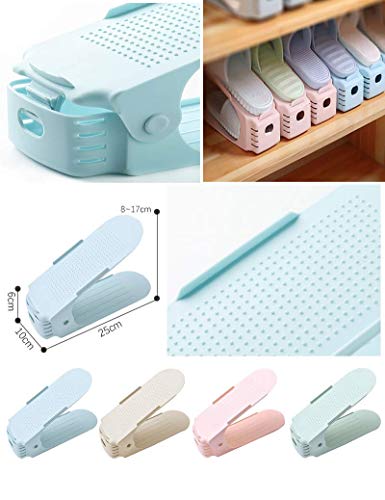 Cicilin Shoe Slots Organizer, 4 Pcs Adjustable Double Layer Stack Shoe Rack, Space-Saving Storage Rack Holder (Blue) #TOP3