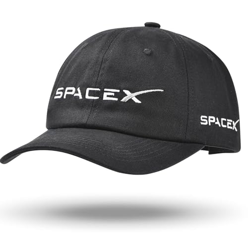 Image of SpaceX Embroidered Baseball Cap - Classic Black Cotton, Adjustable Fit, Unisex Gift for NASA & Space Fans, Includes Wall Hook