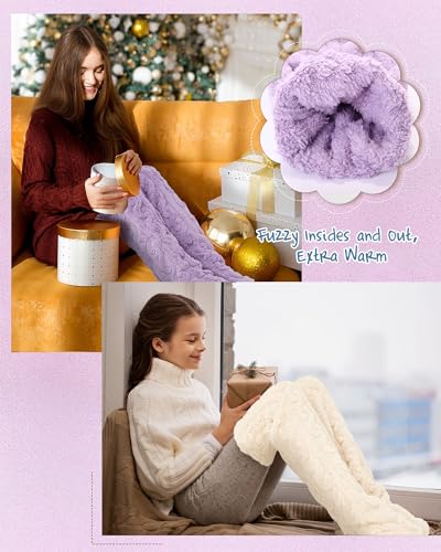 Image of Geyoga 3 Pairs Over Knee Fuzzy Socks High Fuzzy Leg Warmers Over Knee Plush Slipper Socks for Women Christmas Sleeping