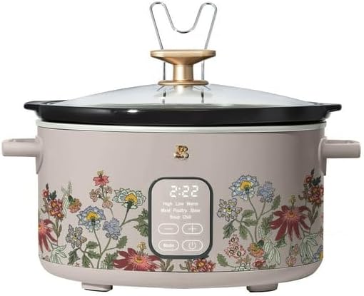 B'eautiful 6 Qt Programmable Slow Cooker, Digital Timer, Removable Pot, Easy-Clean Design, Family-Size Slow Cooker for Convenient Everyday Cooking by D'rew Barry'more (Wildflower Porcini Taupe)