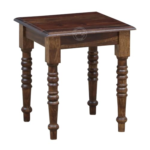 Image of NSH Solid Sheesham Wood Square Top Multipurpose Table Stool | Pre-Assembled, Ideal Corner Stool for Home, Kitchen, Living Room, Bedroom | Teak Finish, 1 Wooden Side Table