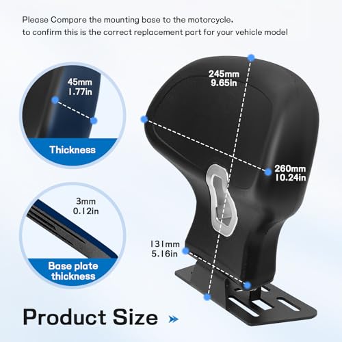 Image of Mokuo C-Shape Motorcycle Backrest - Universal Easy-Mount Base, Comfortable Body-Hugging Support with PU Foam, Fits ATV Scooter Cruiser Moped & Bike Black
