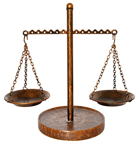 Owlgift Vintage Metal Libra Jewelry Tower, Scale Display Tray Holder, Cosmetic Organizer, Earring Storage Hanger W/Ceramic Base Tray, Lawyer Of Justice, Farmerhouse Candleholder Bronze #TOP3