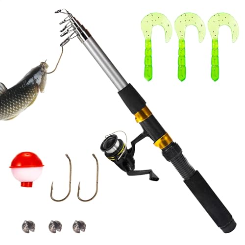 Combinación de equipo de pesca - Kit de equipo de pesca, 12 piezas telescópicas | Caña de pescar portátil, caña de pescar lubina de hielo marino, kit de cañas de pescar para agua salada, agua dulce