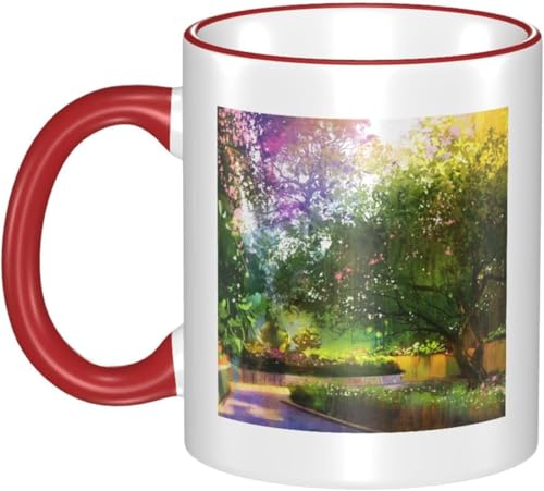 男女贈り物木々の館 耐熱カップ セラミック ティーカップ 陶器 マグ マグカップ コーヒーカップ かわいい セラミック おしゃれコップ かわいい 景品 マグ 贈答品 Red