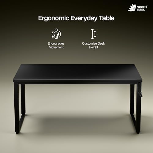 Image of Green Soul Rise (5 Ft) Manual Height Adjustable Table|25mm Thick One Piece Table Top|80 KG Load Capacity|Engineered for All Heights (3 Stage Design) 3 Year Warranty|Installation Provided (Black)