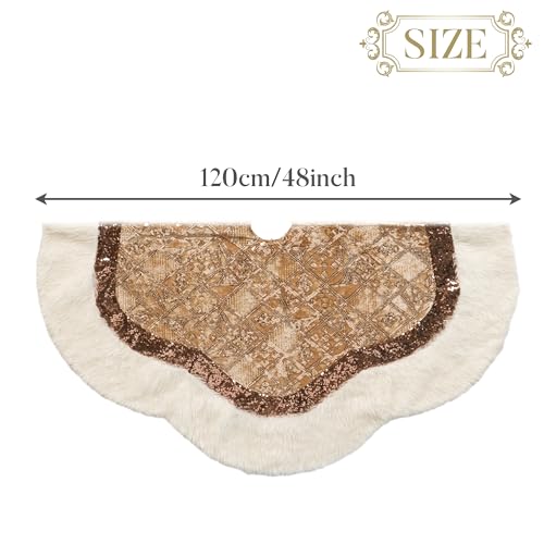 Valery Madelyn 48 inch Elegant Rose Gold Sequins Large Christmas Tree Skirt Decorations with Unique Flower Shape & Faux Fur Trim, Holiday Party Christmas Tree Decor by Valery Madelyn - Image 3