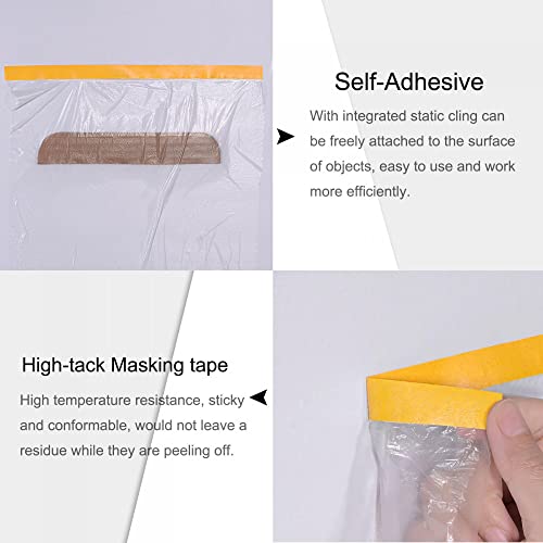 Image of uxcell Pre-Taped Masking Film, 3ft x 82ft, Plastic Drop Cloth with High-Tack Painters Tape for Painting Protection Orange 3Pcs