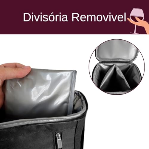 Bolsa Termica Porta Vinhos Oxford 3 Garrafas ou Taças Bag Impermeavel Bolso Abridor Alça de Ombro