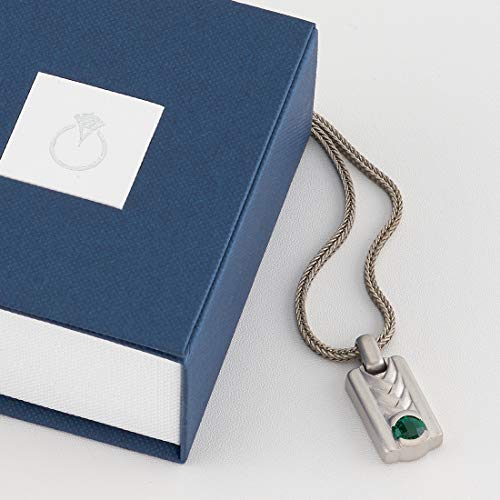 Peora Simulated Emerald Chevron Pendant Necklace For Men In Sterling Silver, Round Shape, Brushed Finished, With 22-Inch Italian Chain #TOP4