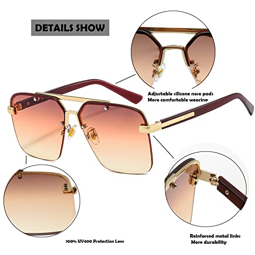 Trendy Aviator Sunglasses Mens Womens Large Square Metal Rimless Frame Shades Lentes De Sol Para Mujer4