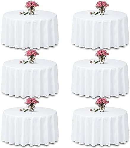 TANIASH 6 Packs White Round Tablecloth -120inch,100% Polyester Fabric Washable Table Clothes for Wedding/Party